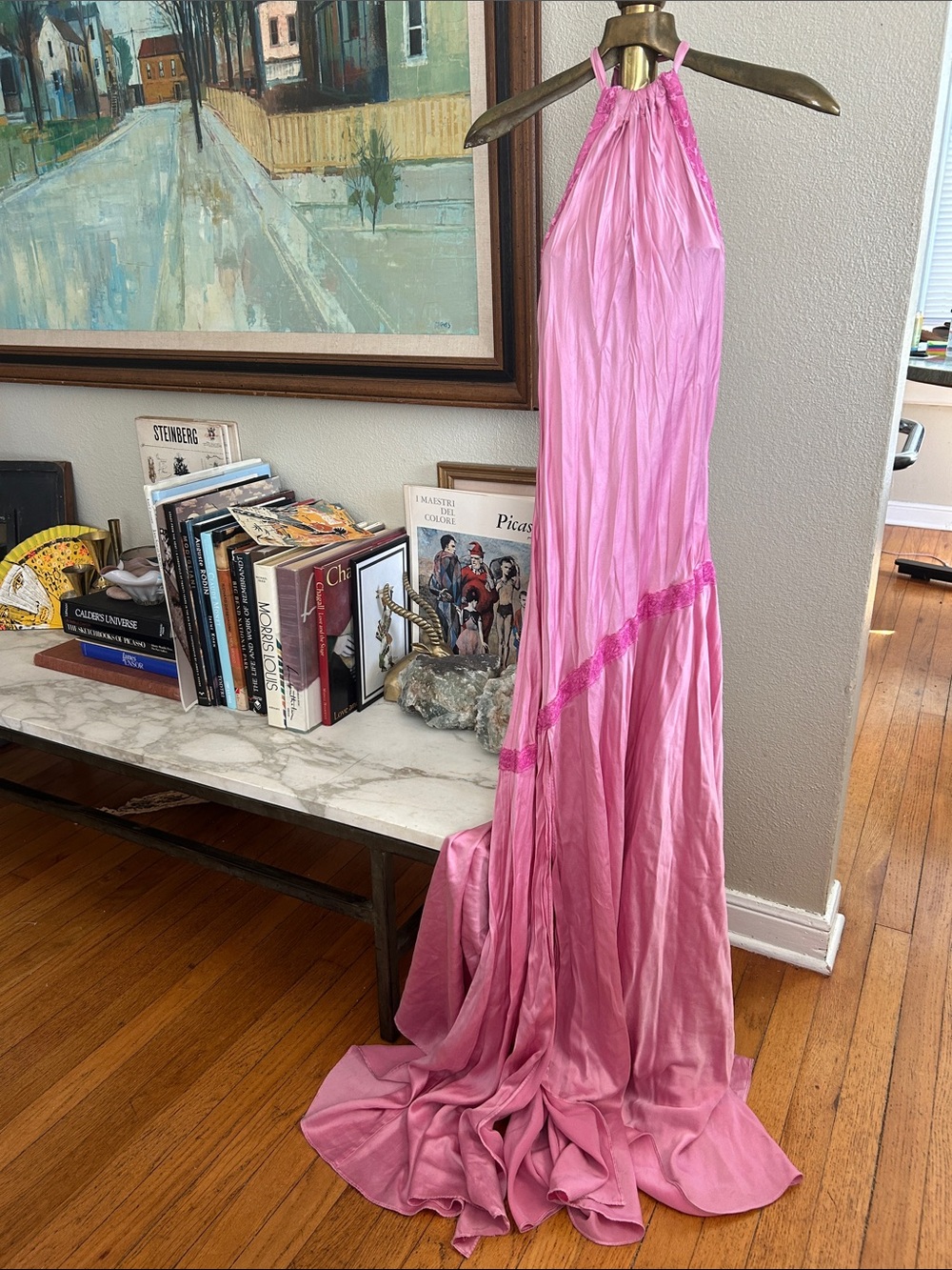 LoveShackFancy Pink Silk Halter Slip Dress